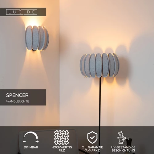 Lucide SPENCER - Wandleuchte - 1xE27 - Grau - USP